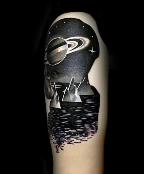 Black Astronomy Tattoo Male Arms