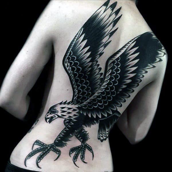 Black Bald Eagle Male Traditional Full Back Tattoo Designs