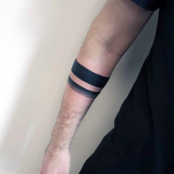 Black Band With Dotwork Design Guys Forearm Tattoos