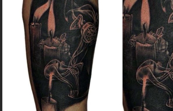 Black Candle Guys Flame Tattoos On Arm
