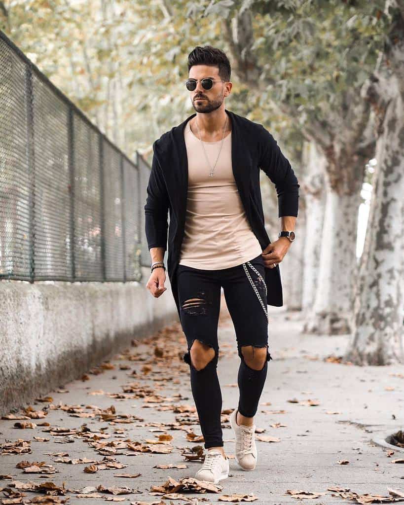 Black Cardigan Ripped Jeans Dapper Style