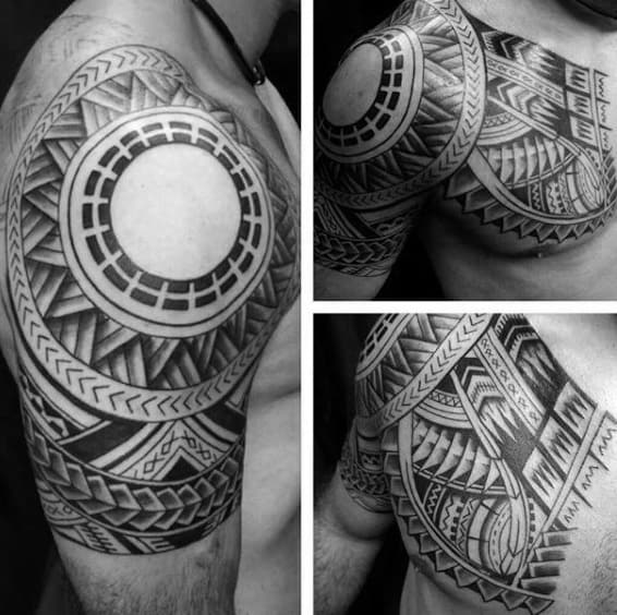 Black Circular Tattoo Guys Quarter Sleeve