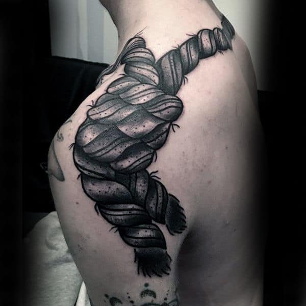 Black Coarse Rope Tattoo Male Shoulders