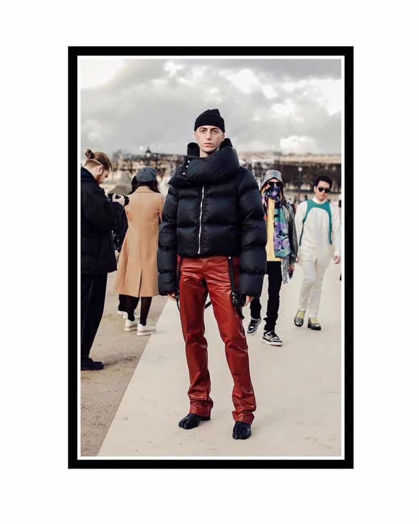 Black Coat Leather Red Pants Fashion