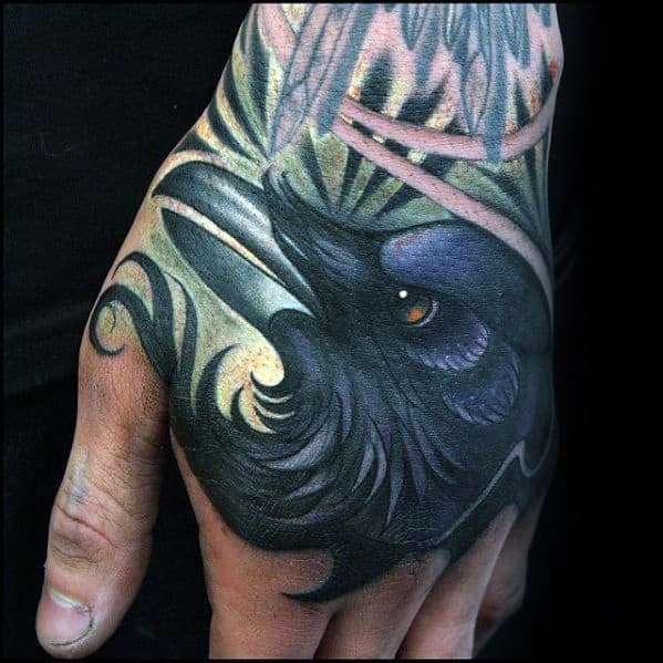 Black Crow Guys Badass Tattoo Design On Hand