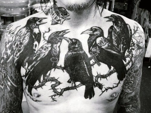 Black Crows Mens Upper Chest Tattoo Inspiration
