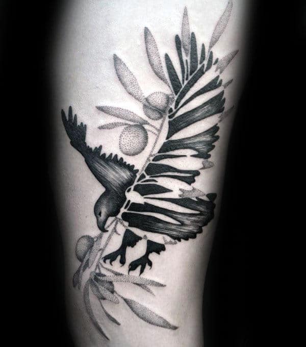 Black Dove Negative Space Guys Olive Branch Arm Tattoos