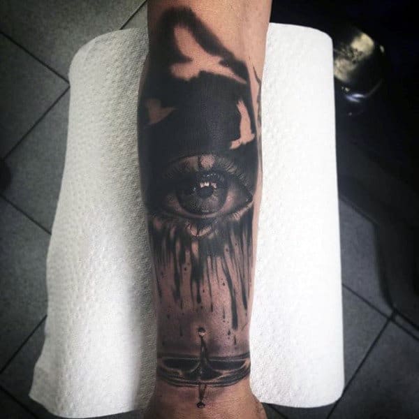 Black Eye With Rippled Water Tattoo Mens Forearm