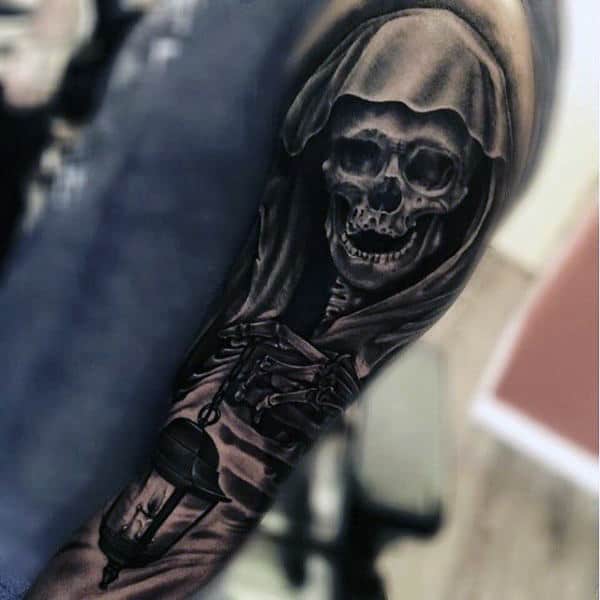 Black Full Sleeve Men's Skeleton Tattoos