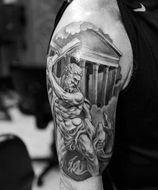 Black Greek God Atlas Tattoo For Men On Arm