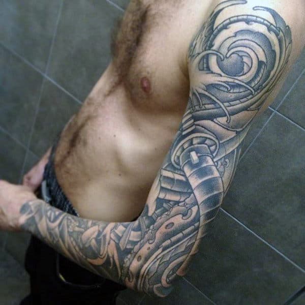 Black Grey Sick Tattoo Male Full Sleeves