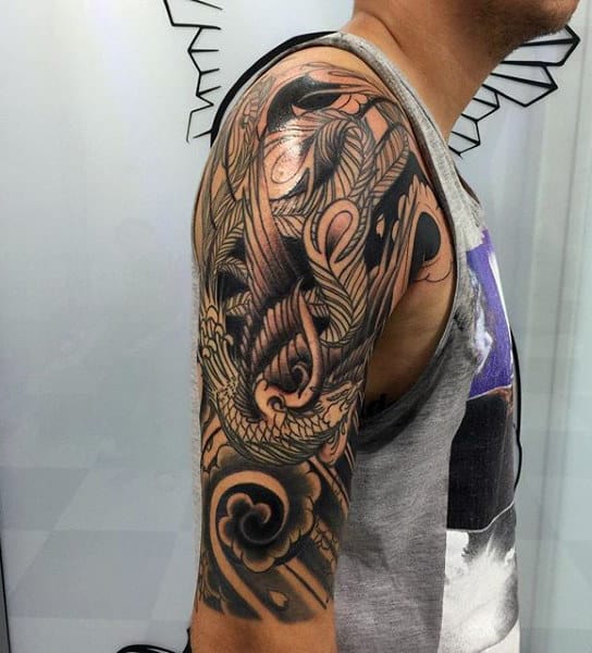 Black Half Sleeve Tattoos Of Phoenix Men
