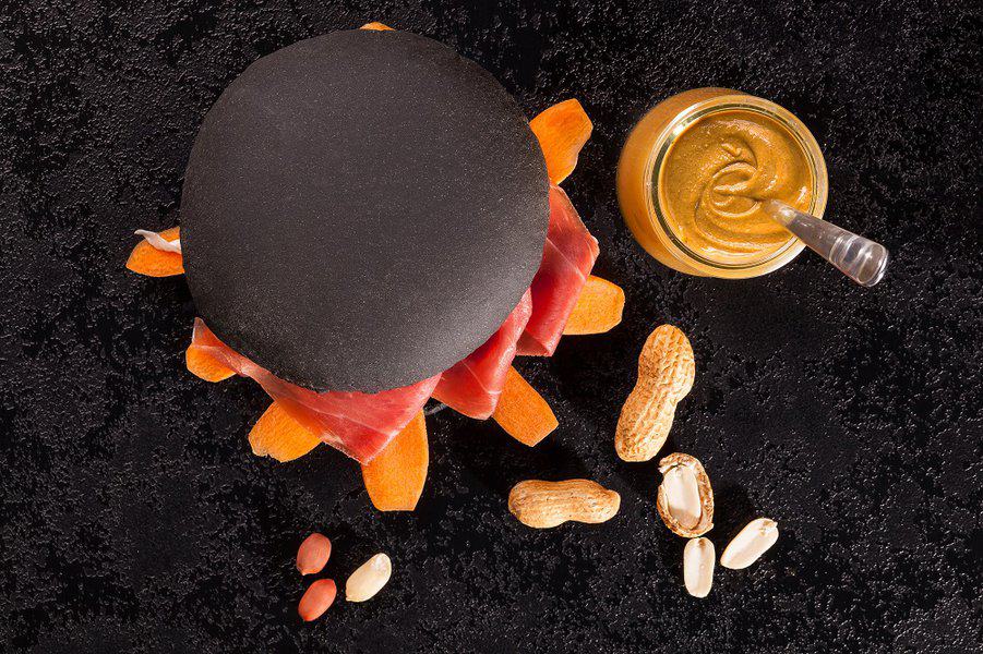 black hamburger with peanut butter