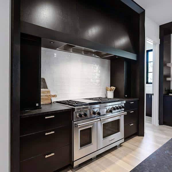 luxury dark wood kitchen hood