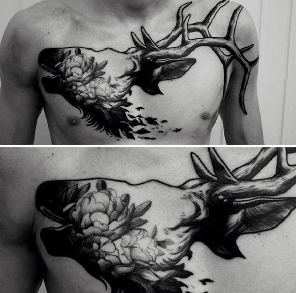 Black Ink Amazing Moose Tattoos For Guys On Chest