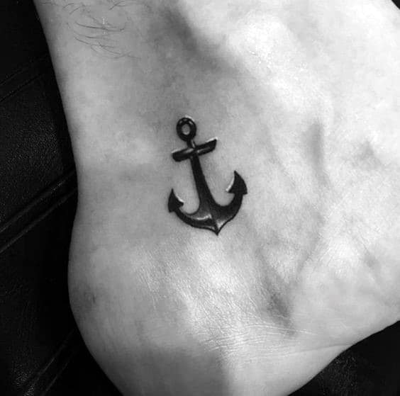 Black Ink Anchor Ankle Guys Tattoo