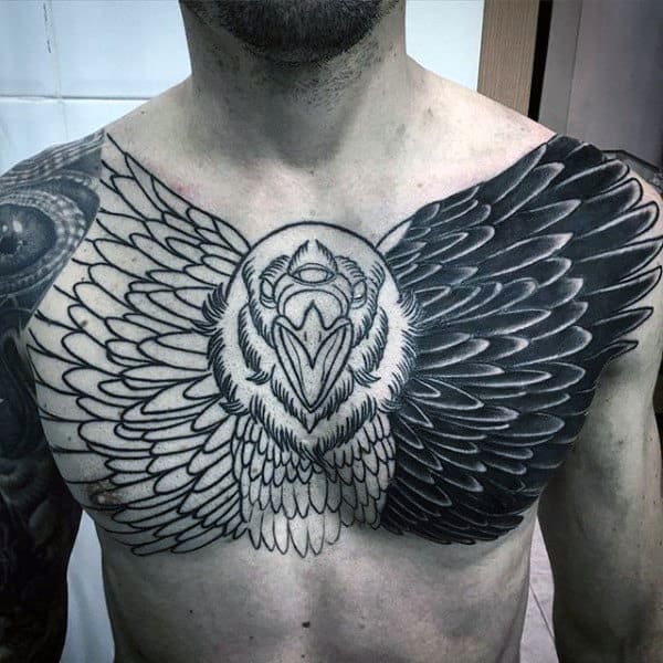 Black Ink Awesome Mens Upper Chest Owl Tattoo Blackwork Design Ideas
