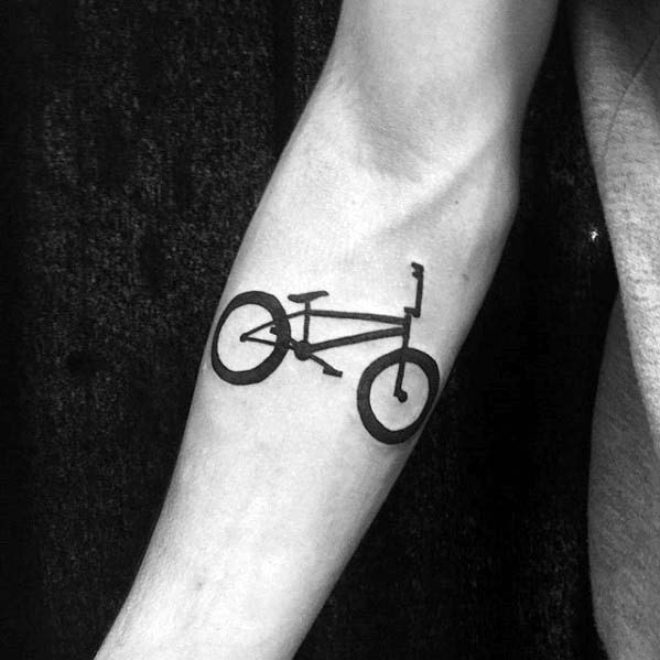Black Ink Bicycle Guys Minimalistic Simple Bmx Inner Forearm Tattoo