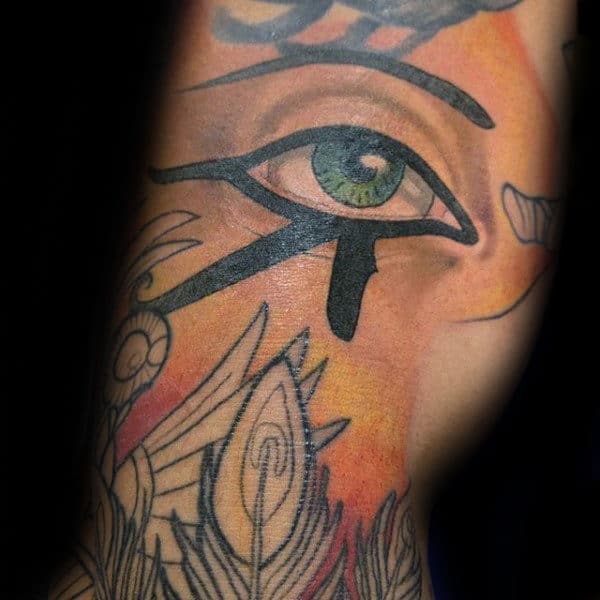 Black Ink Bold Eye Of Horus Mens Arm Tattoo