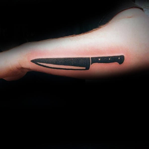 Black Ink Chef Knife Male Tattoo Inspiration On Outer Forearms