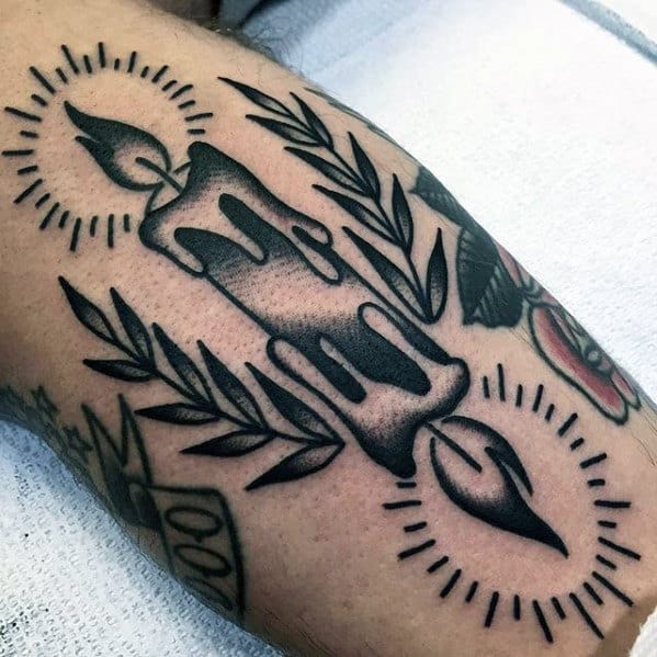 Black Ink Double End Candle Mens Small Traditional Arm Tattoo