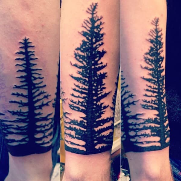 Black Ink Forearm Tree Tattoo On Gentleman