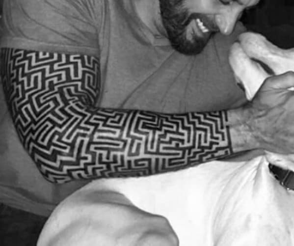 Black Ink Full Arm Sleeve Maze Guys Tattoo