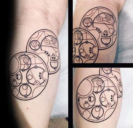 Black Ink Gallifreyan Themed Mens Leg Tattoo Ideas