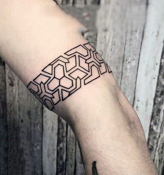 Black Ink Geometric Linework Male Tribal Tattoo Armband