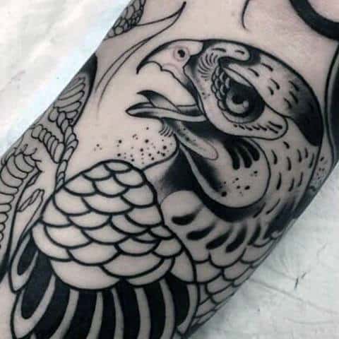 Black Ink Guys Falcon Arm Tattoo Design Ideas