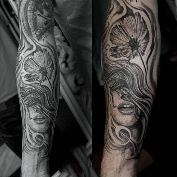 Black Ink Guys Poppy Tattoo Sleeve Design Ideas