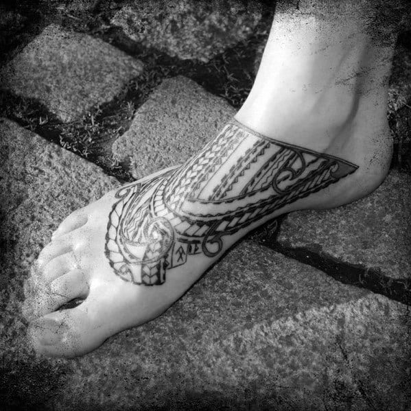 Black Ink Guys Samoan Tribal Foot Tattoo Designs