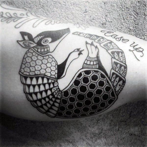 Black Ink Inner Arm Bicep Geometric Armadillo Tattoos Guys
