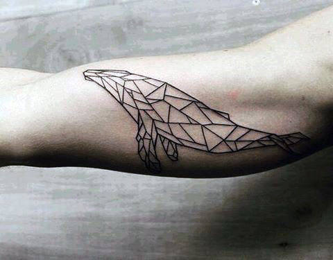 Black Ink Inner Arm Mens Geometric Whale Tattoo