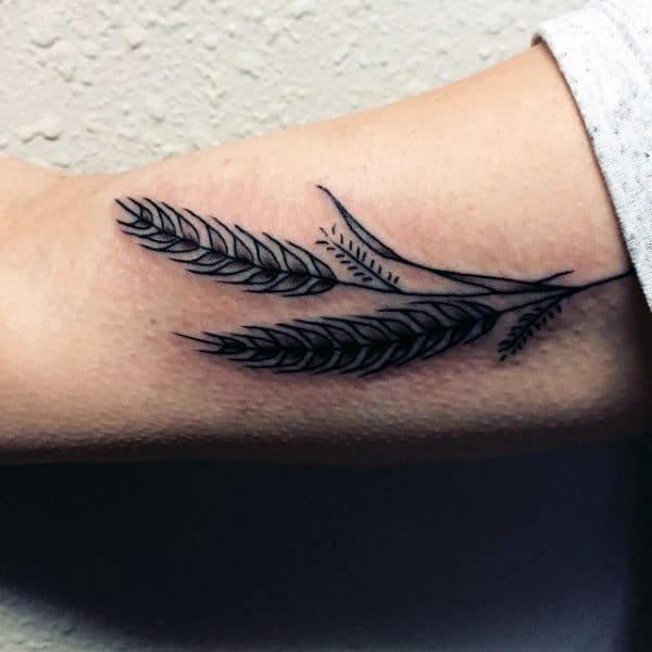Black Ink Inner Arm Old School Guys Wheat Tattoos