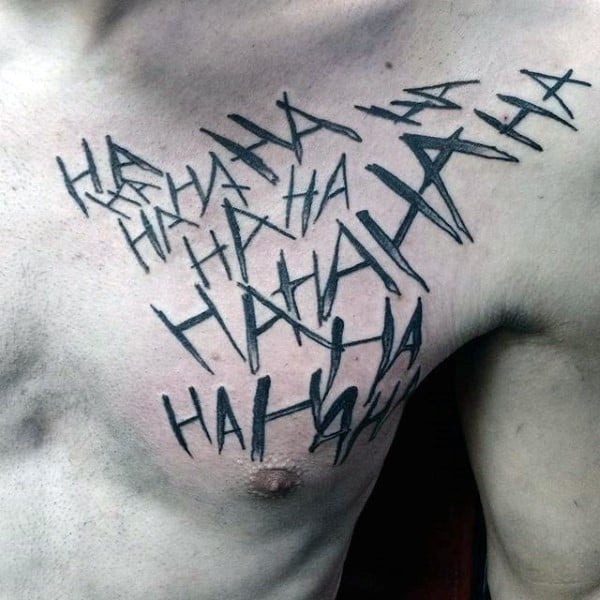 Black Ink Joker Laugh Guys Ha Upper Chest Tattoo Ideas