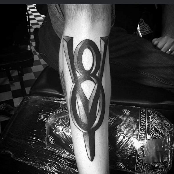 Black Ink Large V8 Inner Forearm Tattoos For Males