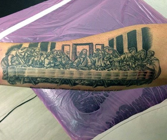 Black Ink Last Supper Tattoo Designs For Guys