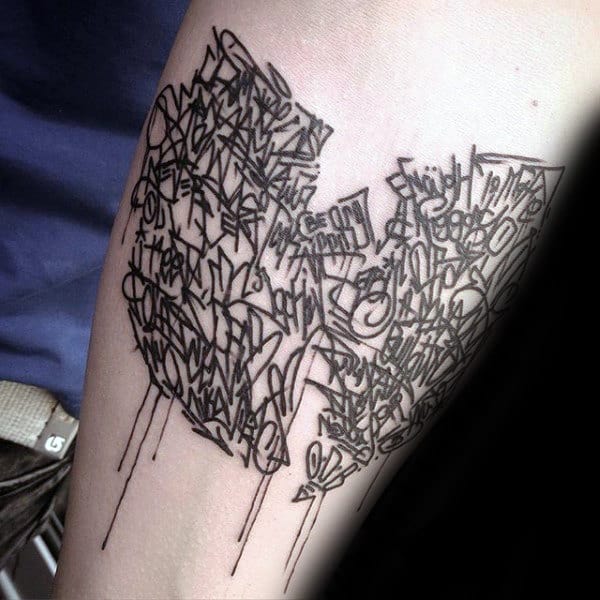 Black Ink Lettering Graffiti Wu Tang Mens Inner Forearm Tattoos