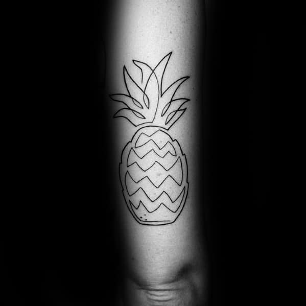 Black Ink Lines Minimalistic Simple Arm Mens Pineapple Tattoo