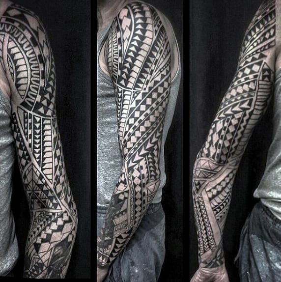 Black Ink Male Tribal Tattoos Sleeve Designs