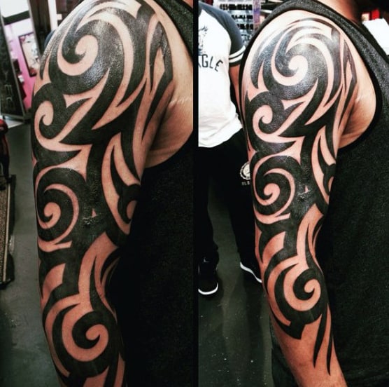 Black Ink Mens Tribal Sleeve Tattoos
