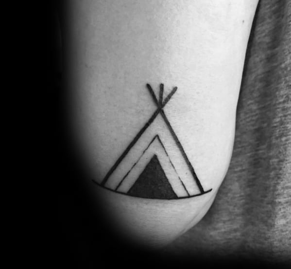 Black Ink Minimalistic Forearm Male Teepee Tattoo Ideas