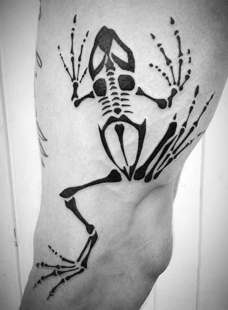 Black Ink Navy Seal Bone Frog Mens Leg Tattoos