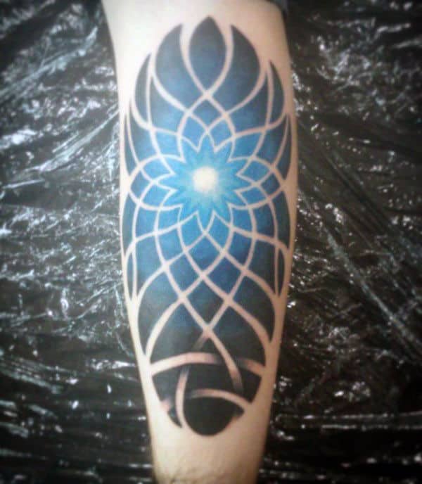 Black Ink Negative Space Artistic Male Forearm Tattoos