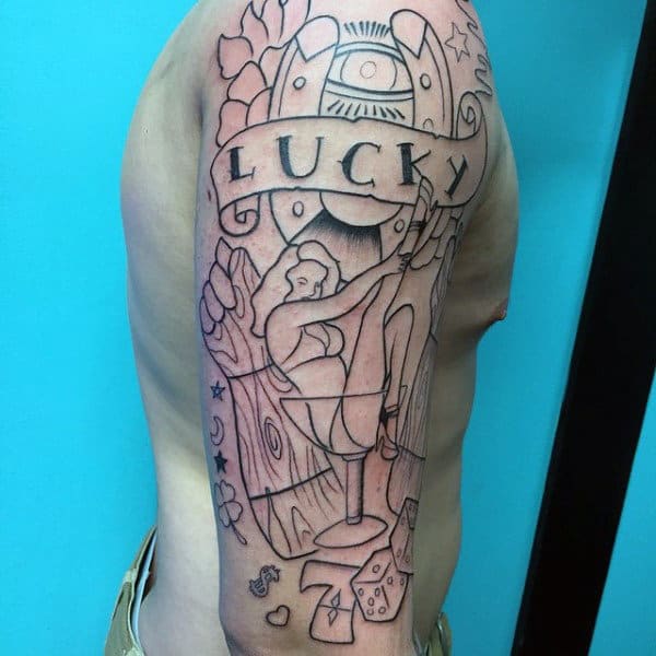 Black Ink Oultine Horseshoe Lucky Tattoos For Men