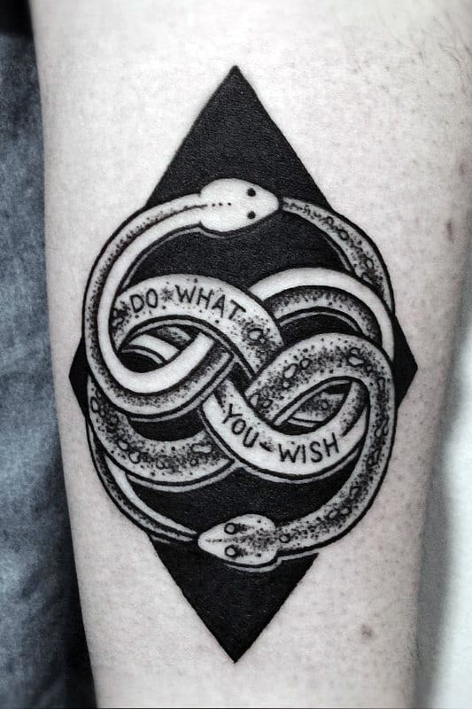 Black Ink Ouroboros Mens Dotwork Forearm Tattoo