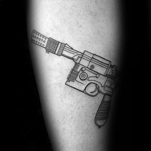 Black Ink Outline Blaster Pistol Han Solo Tattoo Designs For Guys
