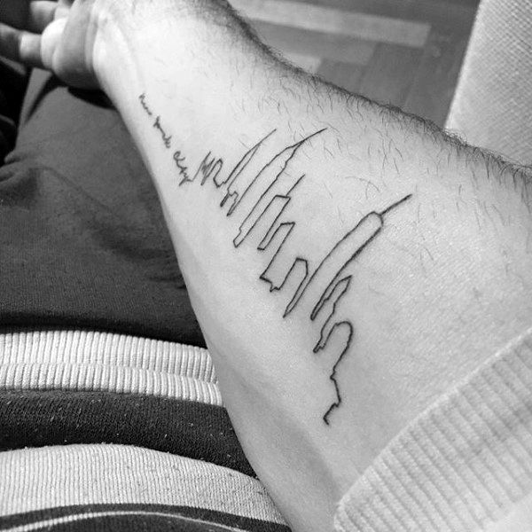 Black Ink Outline Building Mens Minimalist Tattoos