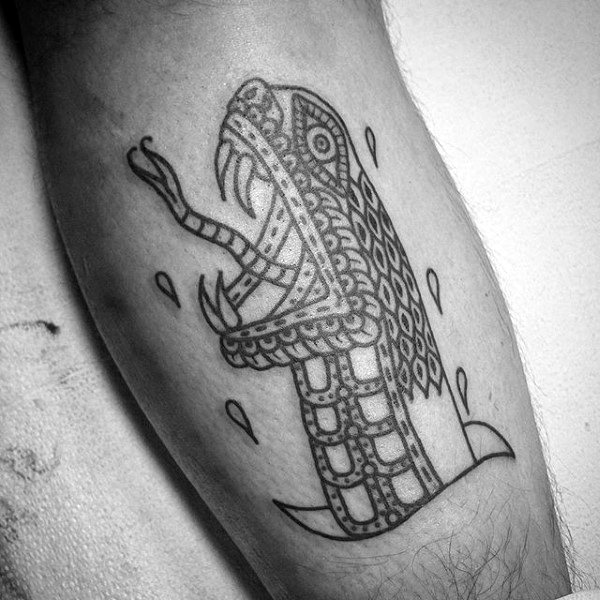 Black Ink Outline Decorative Snake Head Traditional Mens Small Tattoos